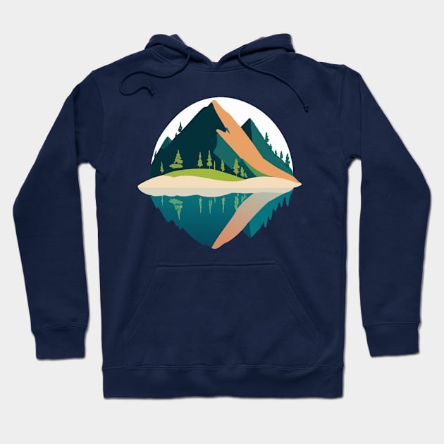 t-shirt design, painting of a mountain with trees and water, a detailed painting Hoodie by goingplaces